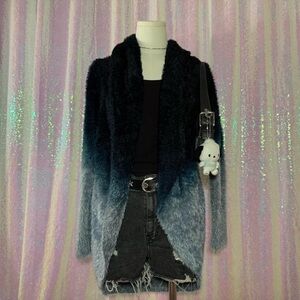 navy and light blue gradient fluffy cardigan
